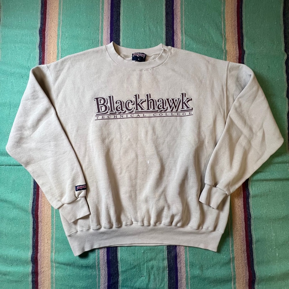 1990s baggy Sweatshirt Mens Large Tan Blackhawk Technical College Crewneck AX1